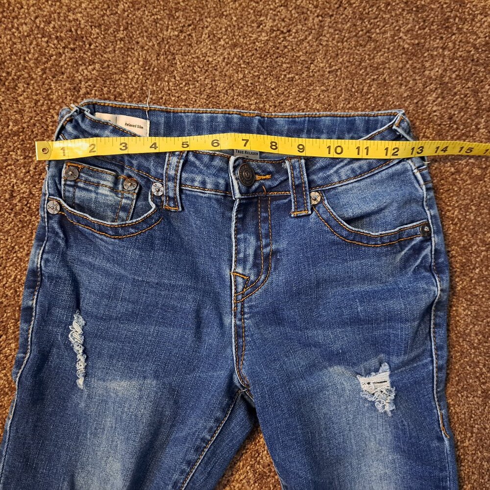 True Religion Distressed Geno Relaxed Slim Adjustable Waistline Denim Jeans - Picture 9 of 10